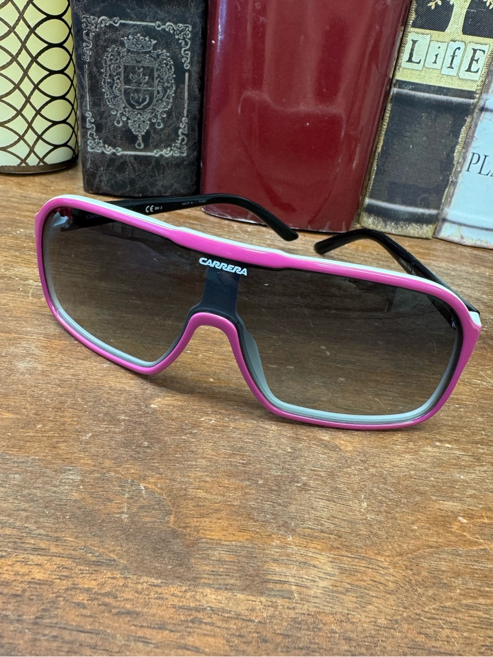 Carrera Aviator Glasses Purple Pink Front Frame Black Temples Light Dark Lenses